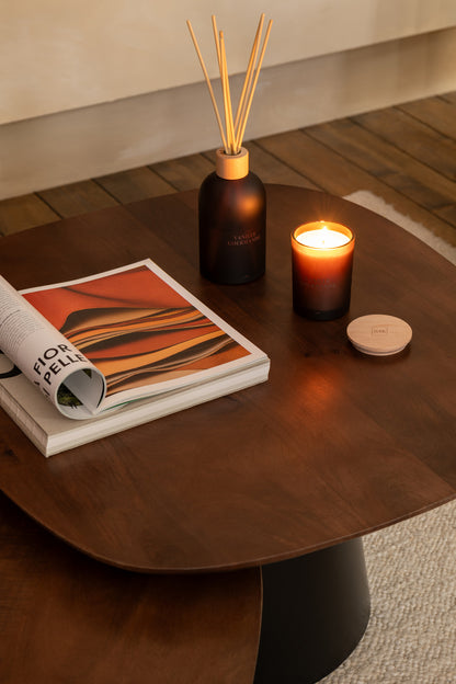 Set Of 2 Side Table Square Mango Wood Dark Brown/Black