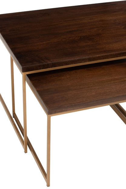 Couchtisch Rafi, 3-teilig, Eisen/Mangoholz, Gold/Dunkelbraun
