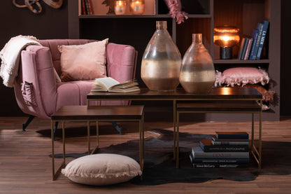 Couchtisch Rafi, 3-teilig, Eisen/Mangoholz, Gold/Dunkelbraun