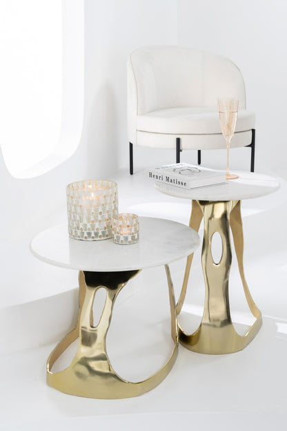 Side Table Aluminium/Stone Gold Colored/White Small