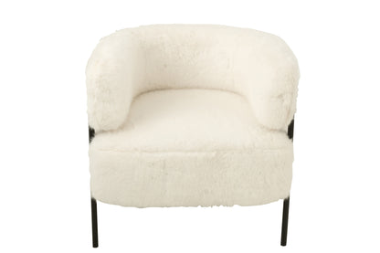 Armchair Fur With Metal Legs Wood White