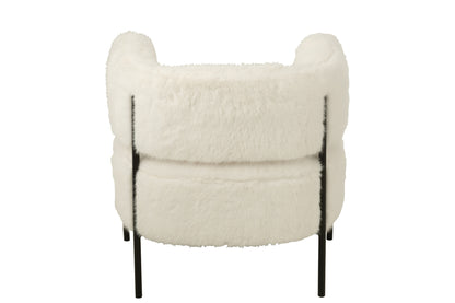 Armchair Fur With Metal Legs Wood White
