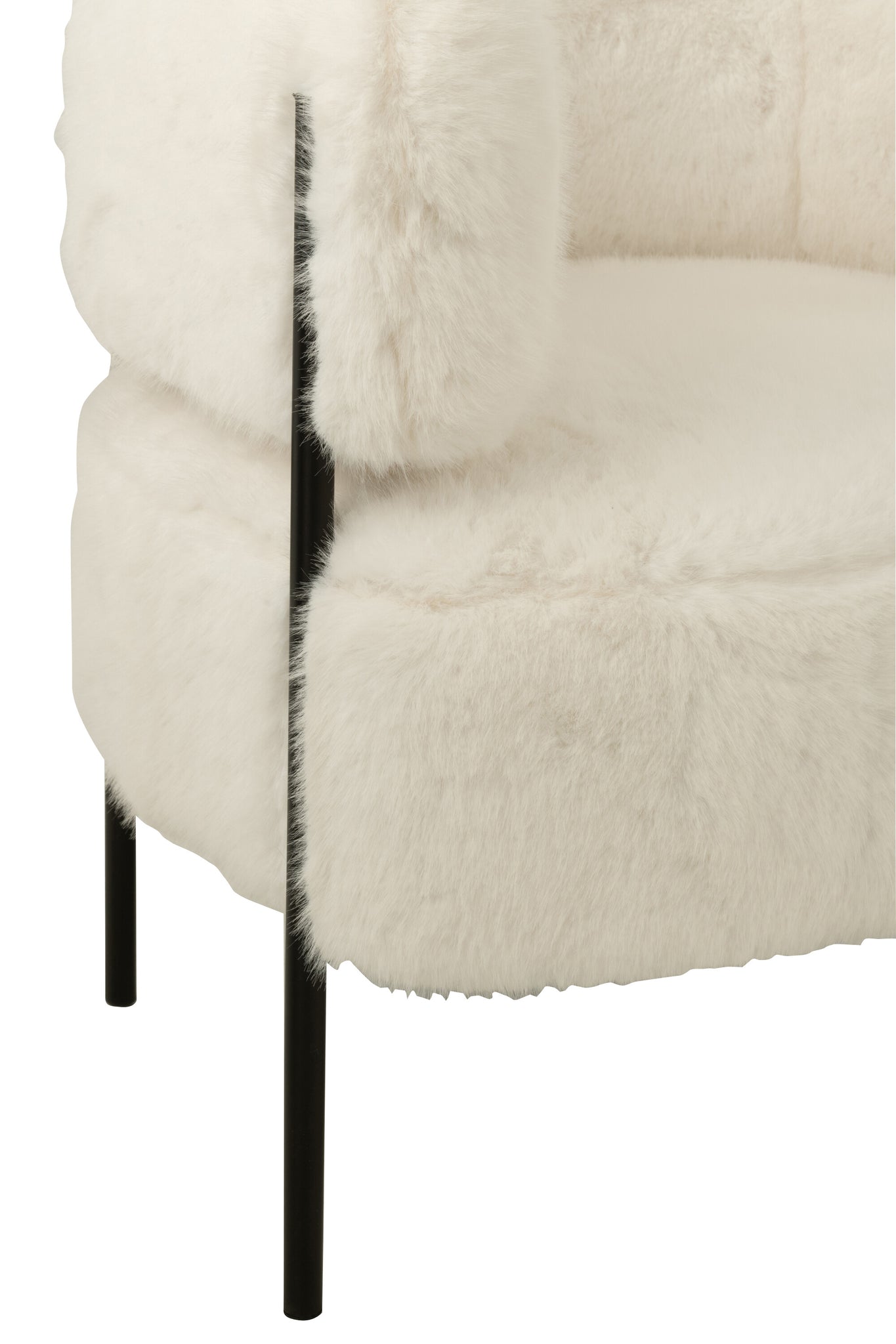 Armchair Fur With Metal Legs Wood White
