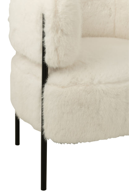 Armchair Fur With Metal Legs Wood White