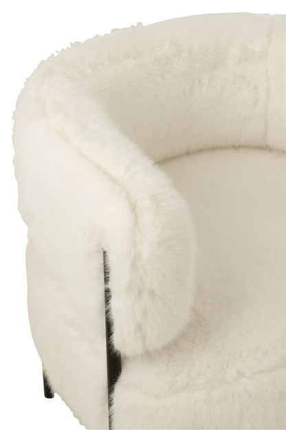 Armchair Fur With Metal Legs Wood White
