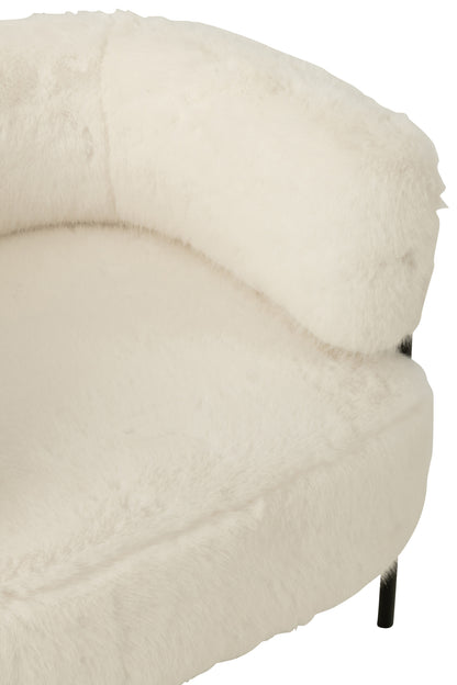 Armchair Fur With Metal Legs Wood White