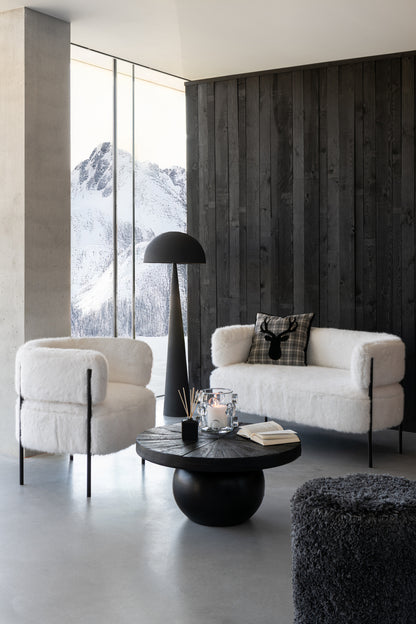 Armchair Fur With Metal Legs Wood White