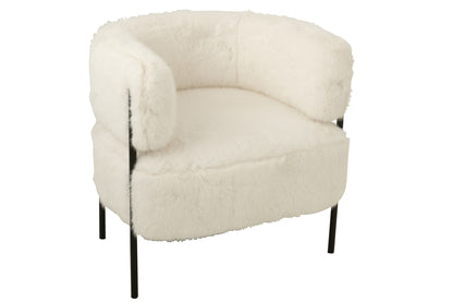 Armchair Fur With Metal Legs Wood White