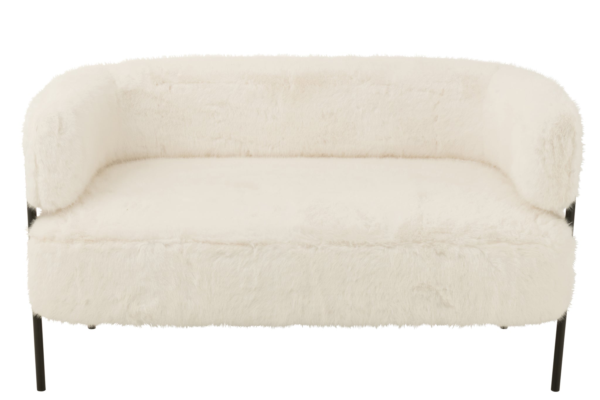 2 Seater Sofa Fur With Metal Legs Wood White