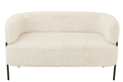 2 Seater Sofa Fur With Metal Legs Wood White