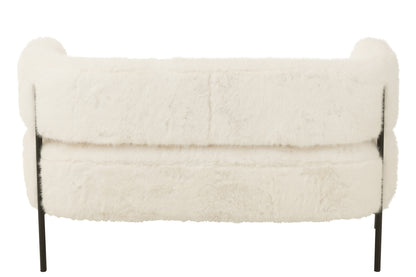 2 Seater Sofa Fur With Metal Legs Wood White