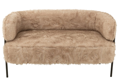 2 Seater Sofa Fur With Metal Legs Wood Taupe