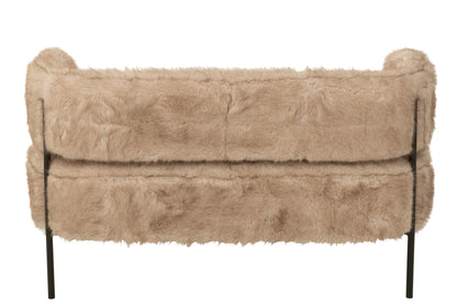 2 Seater Sofa Fur With Metal Legs Wood Taupe