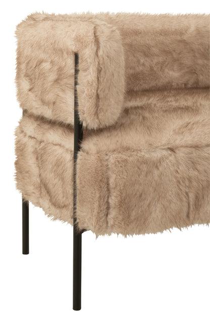 2 Seater Sofa Fur With Metal Legs Wood Taupe