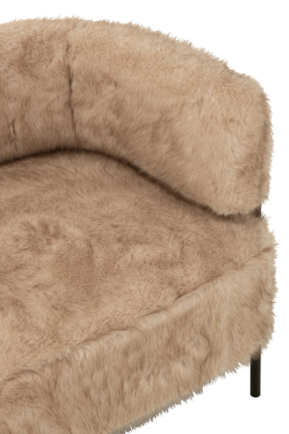 2 Seater Sofa Fur With Metal Legs Wood Taupe