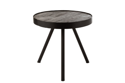 Side Table Fien Mango Wood Iron Dark Brown Black