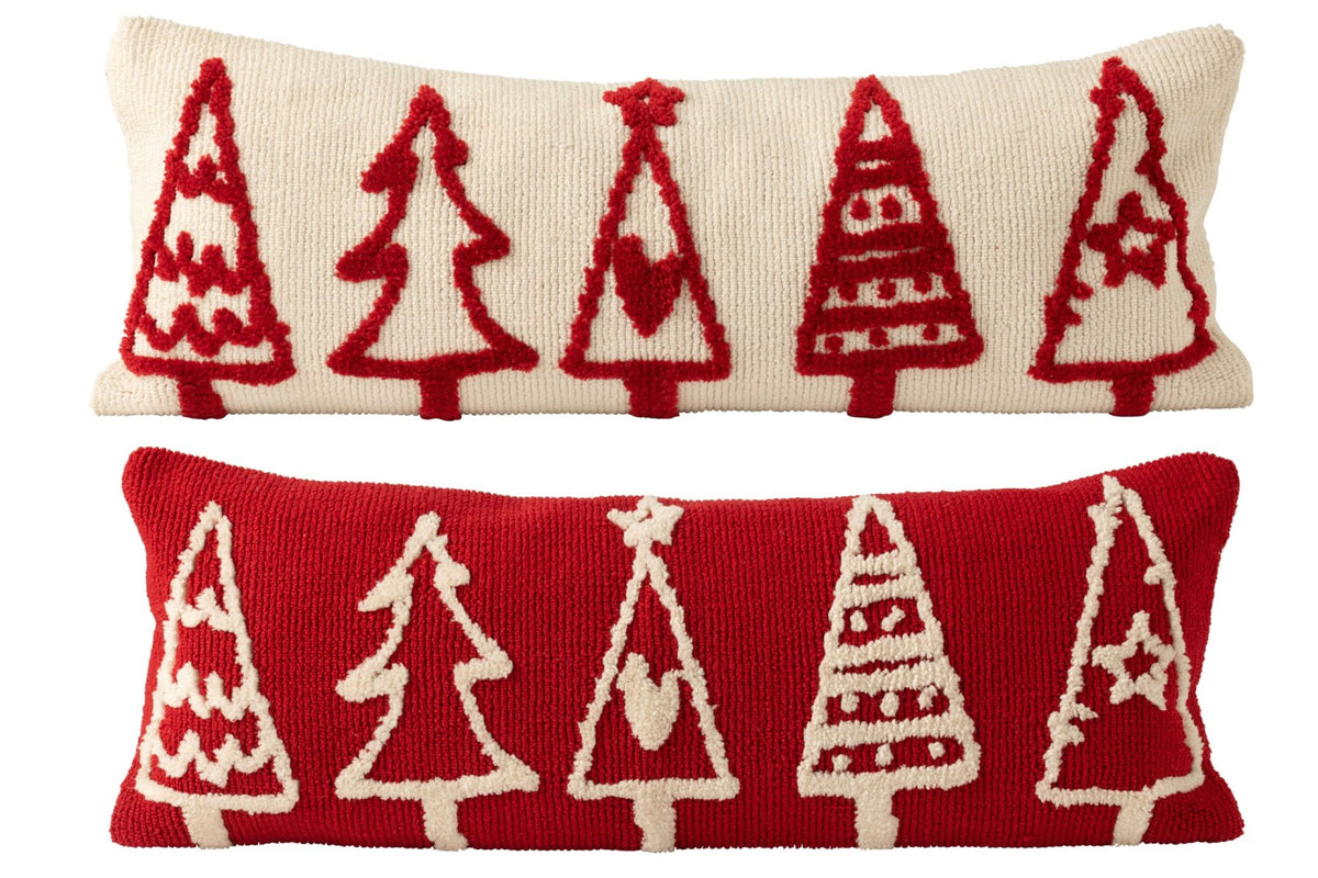 Kussen kerstbomen – set van 2, polyester, kerstrood en wit, 30 x 80 cm
