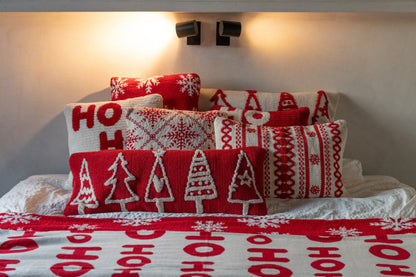 Kussen kerstbomen – set van 2, polyester, kerstrood en wit, 30 x 80 cm