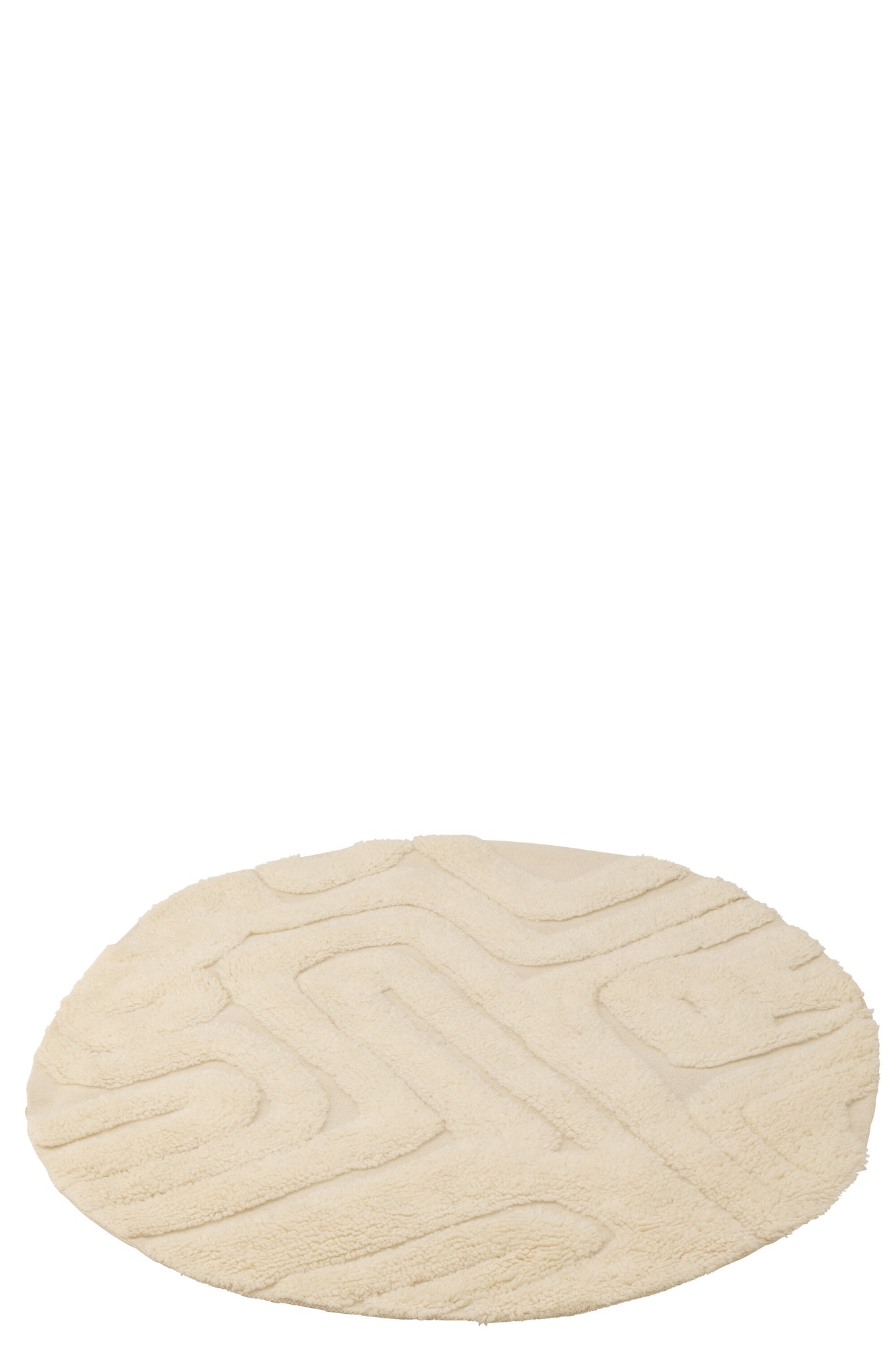 Rug Abstract Lines Round Wool Ecru
