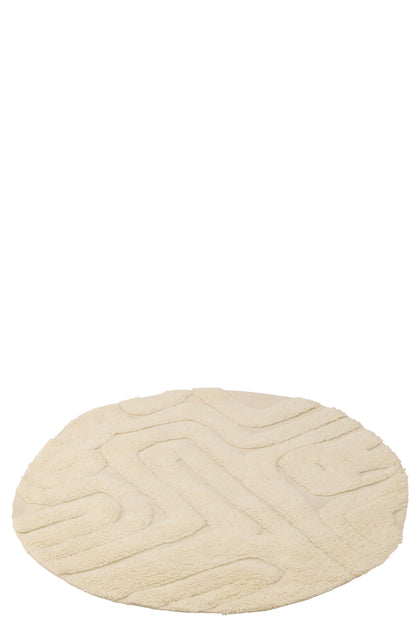 Rug Abstract Lines Round Wool Ecru