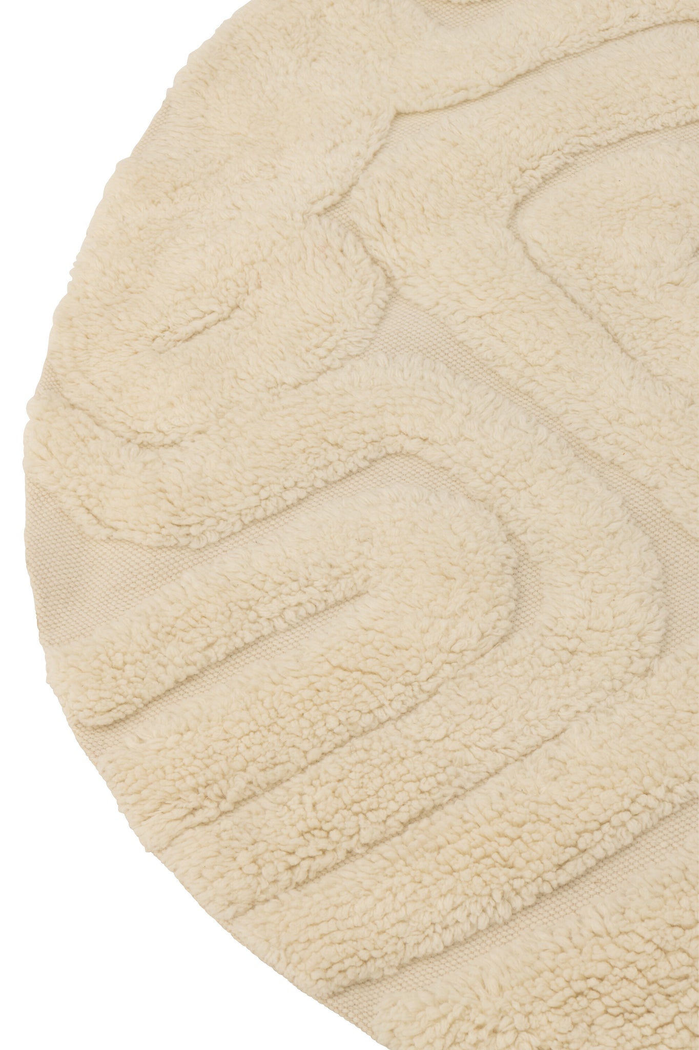 Rug Abstract Lines Round Wool Ecru