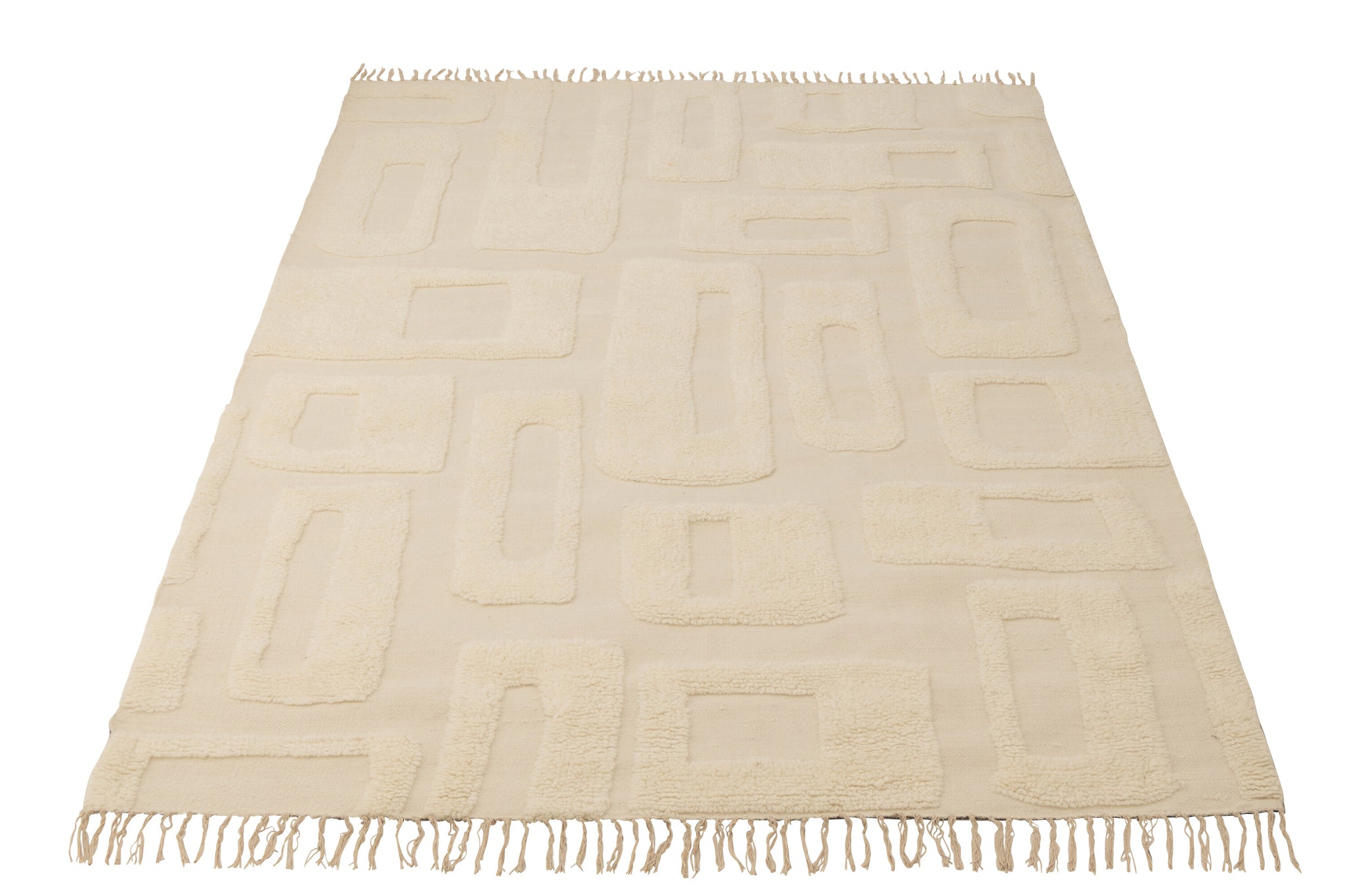 Rug Abstract Lines Wool Ecru