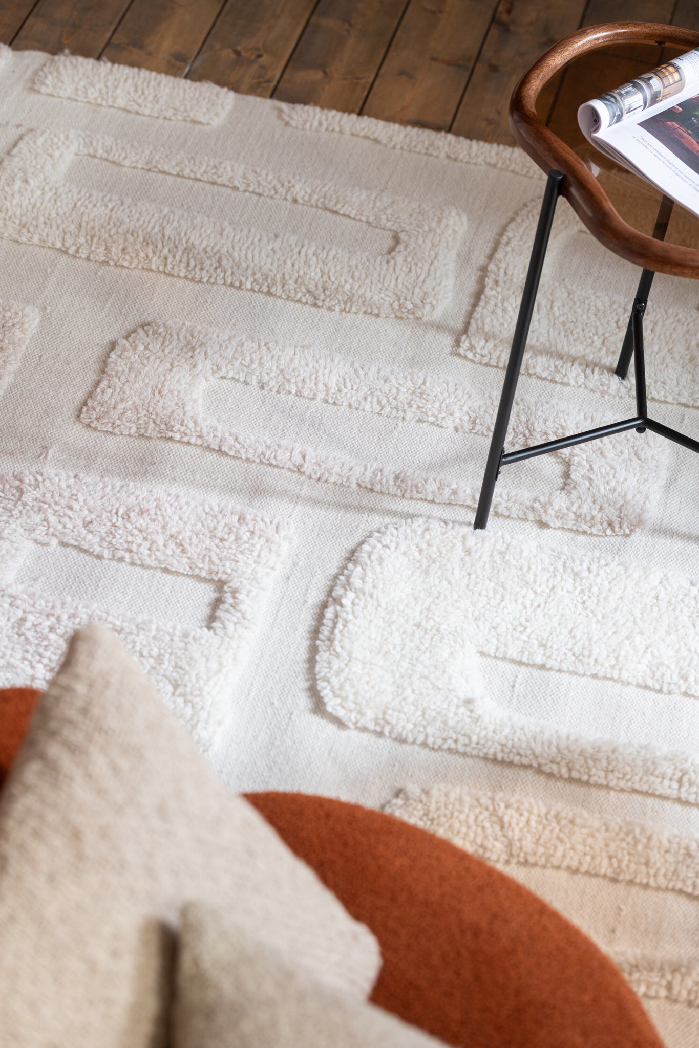 Rug Abstract Lines Wool Ecru