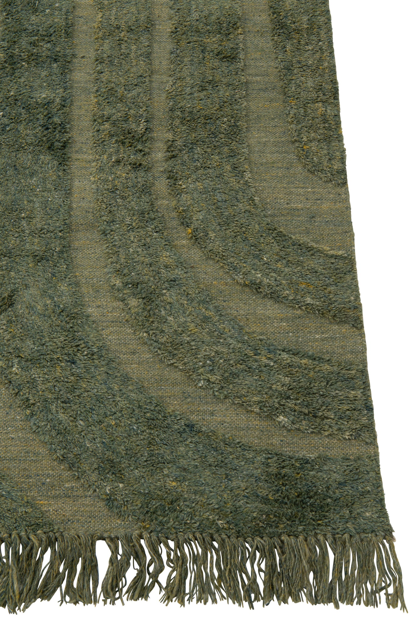 Rug Rounded Lines Wool Khaki Green
