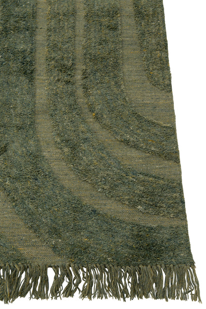 Rug Rounded Lines Wool Khaki Green