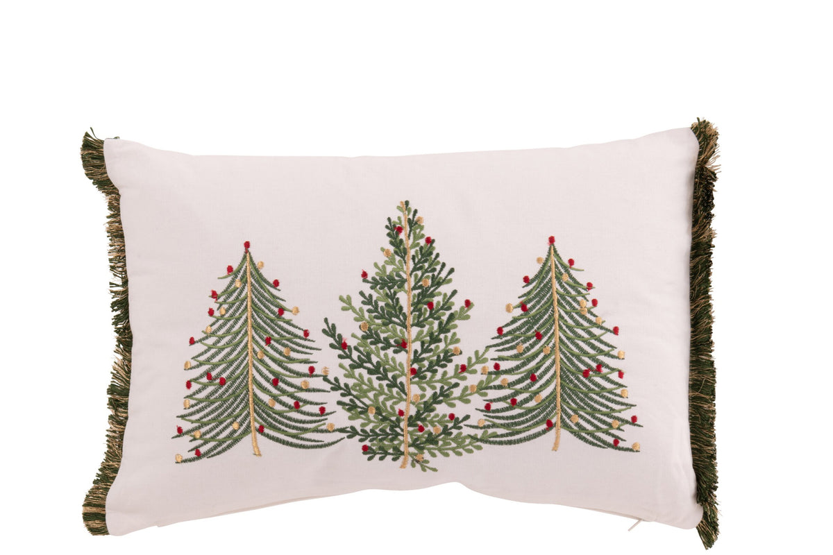 Kussen kerstbomen – katoen, wit en donkergroen, 45 x 30 cm
