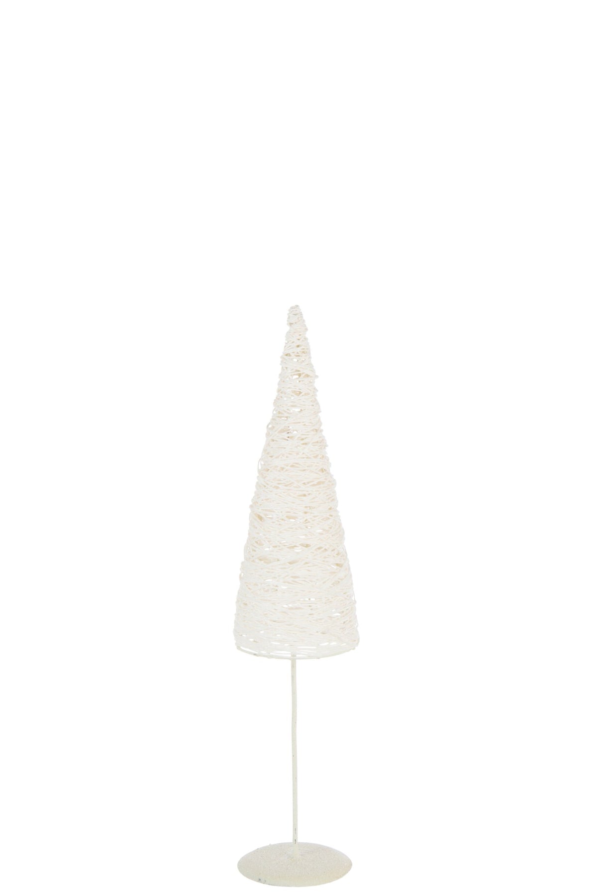 Kerstboom op voet klein – papier en metaal, wit met glitter, 58 cm