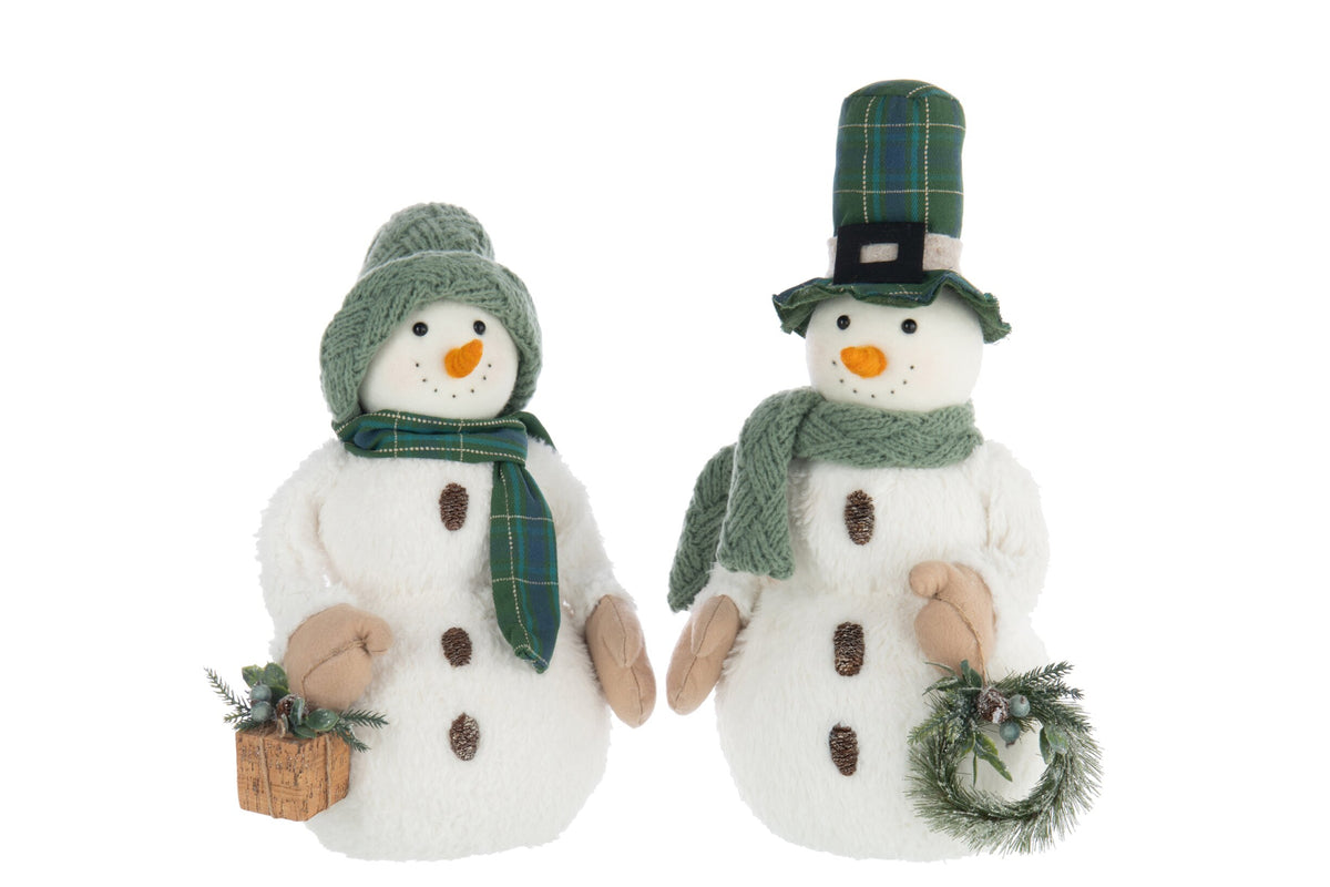 Sneeuwpop jongen en meisje – set van 2, schuim en polyester, wit en donkergroen, 53 cm