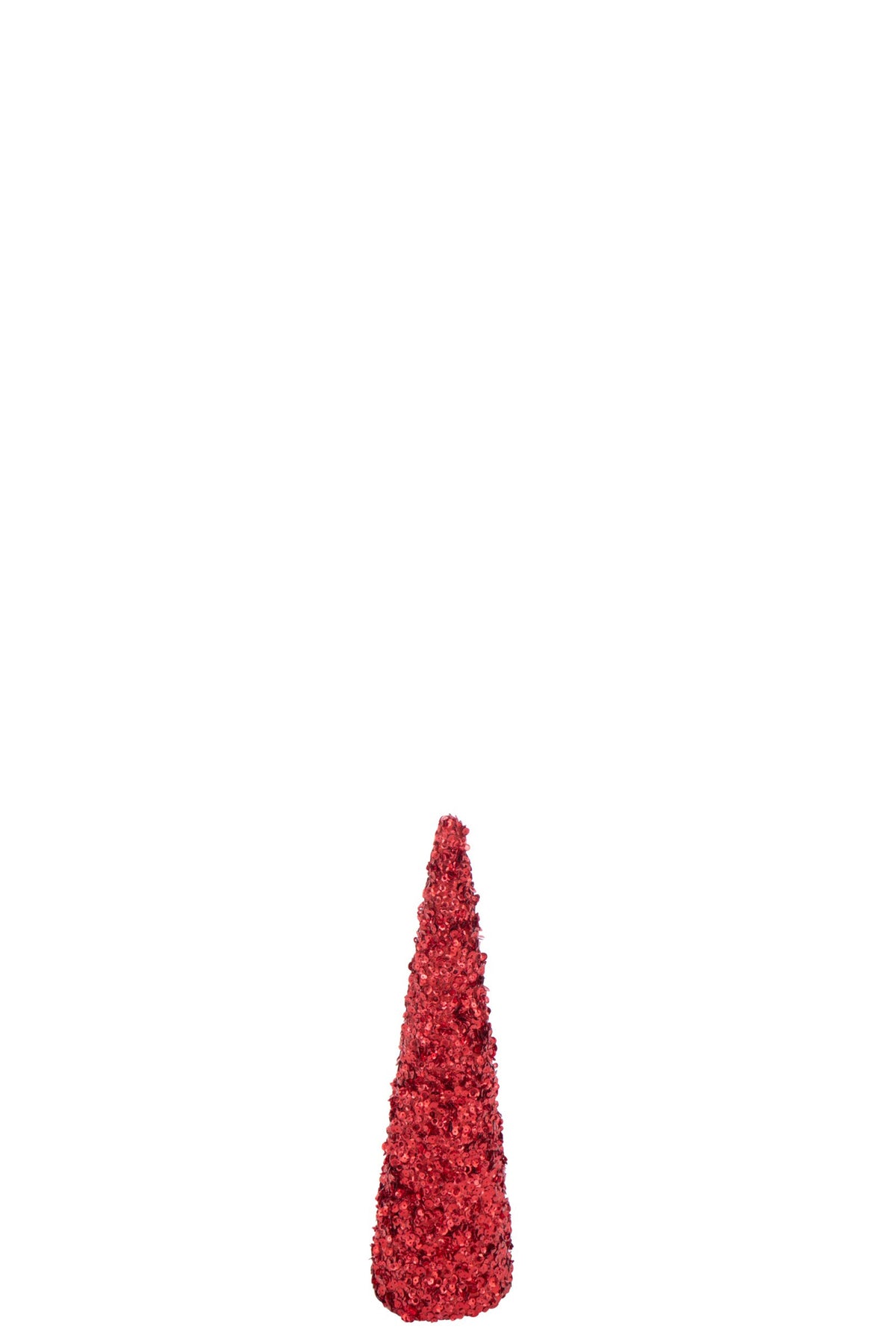 Kegel met pailletten klein – schuim en kunststof, kerstrood, 46 cm