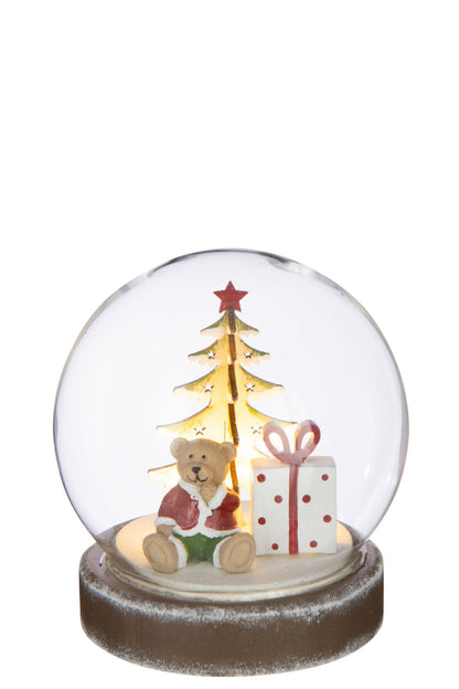 Lichtbol LED met beer – glas en multiplex, wit en kerstrood, Ø12 cm