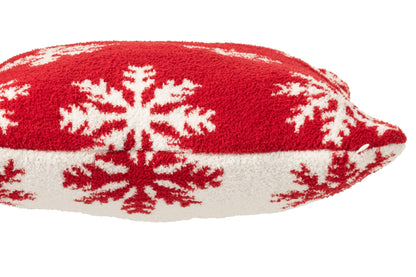Kussen sneeuwvlokken – polyester, rood en wit, 45 x 45 cm