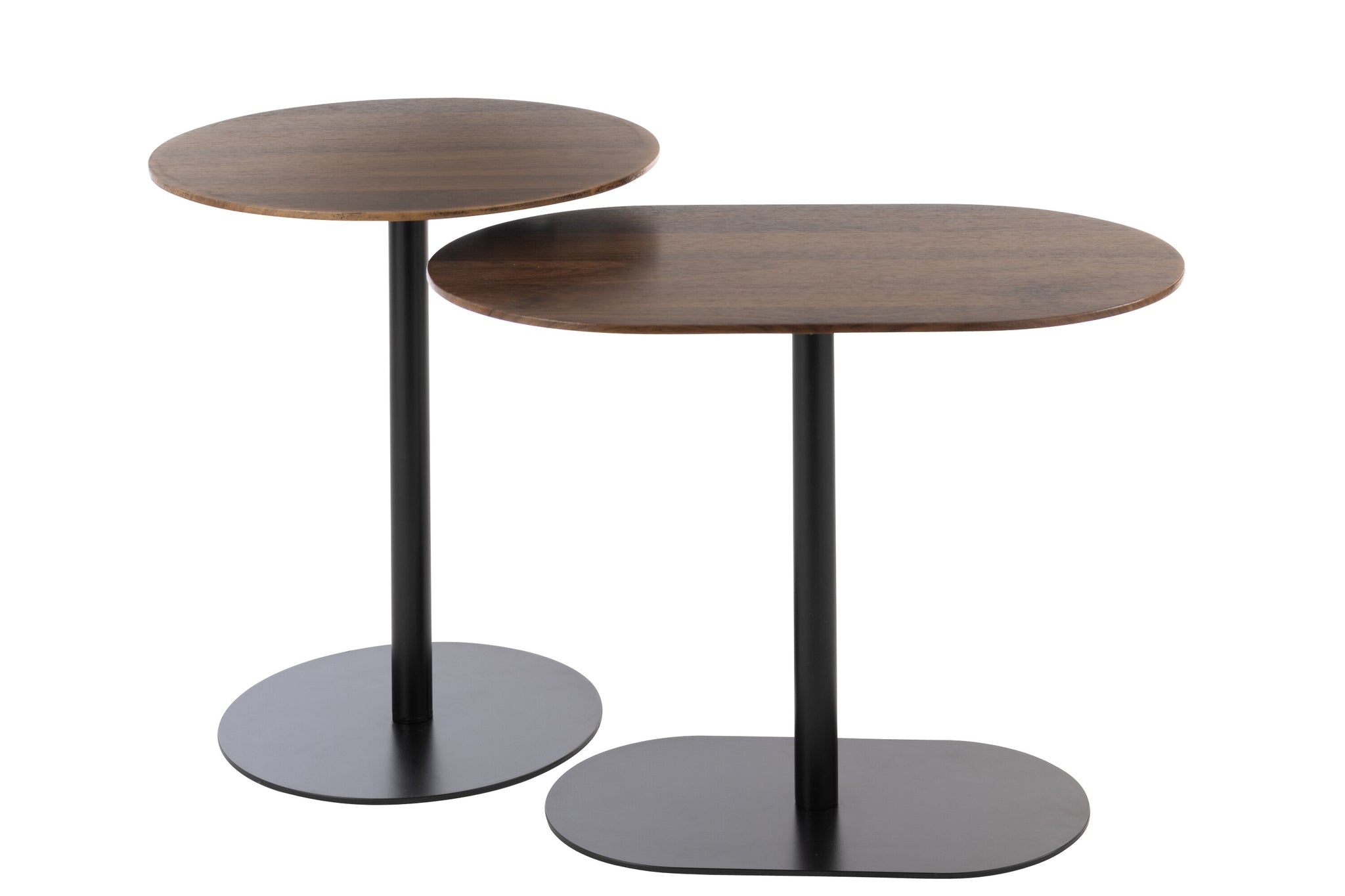 Set Of 2 Side Table Round Iron Black/Dark Brown