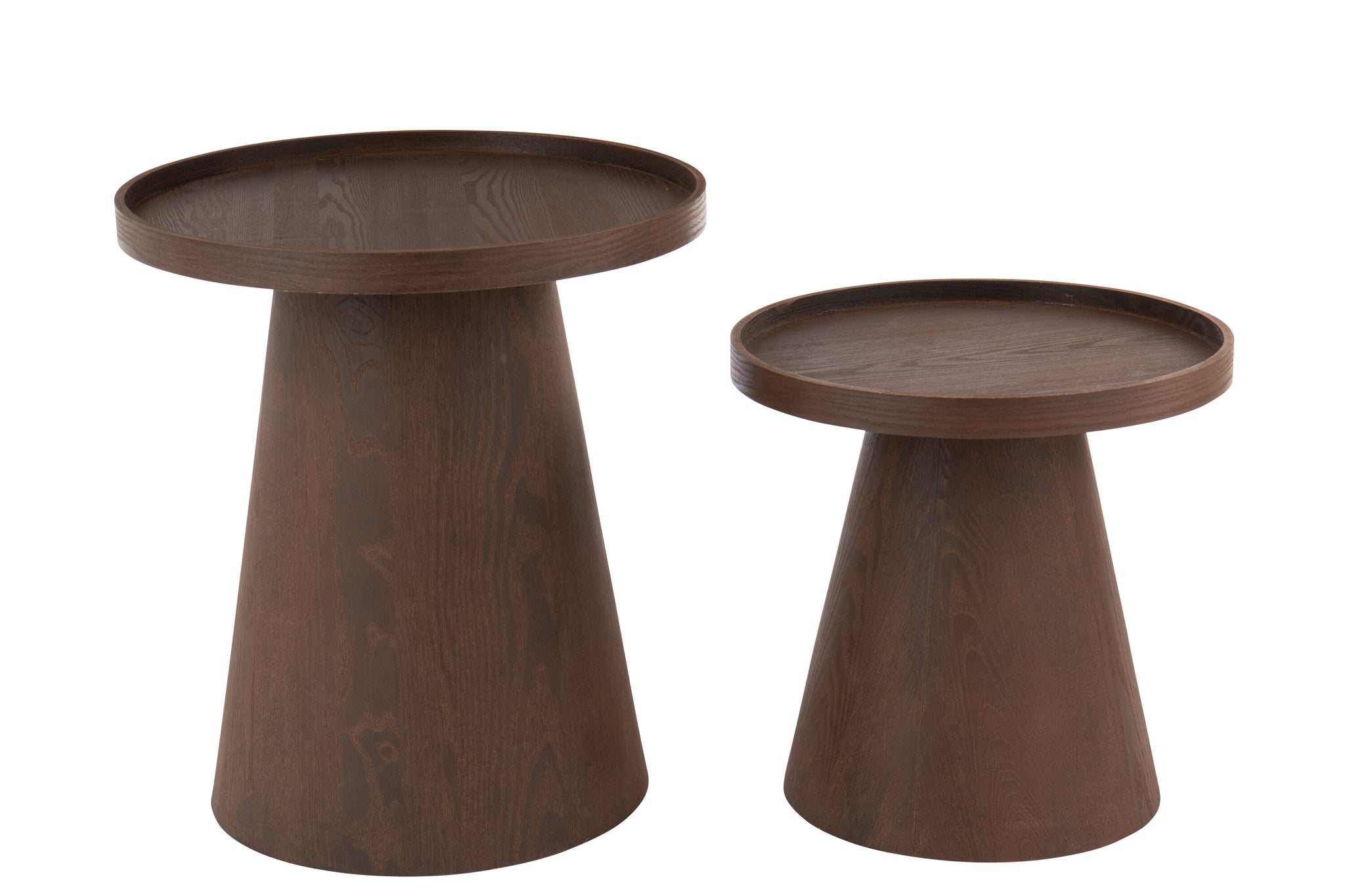 Set Of 2 Side Table  Round Mdf Dark Brown
