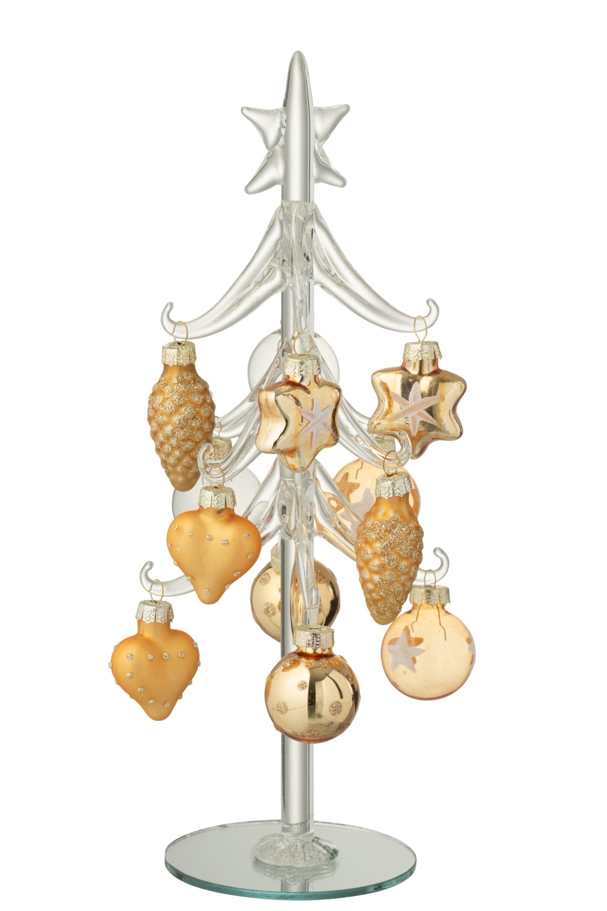 Glazen kerstboompje met kerstballen – glas, transparant en goud, 26 cm