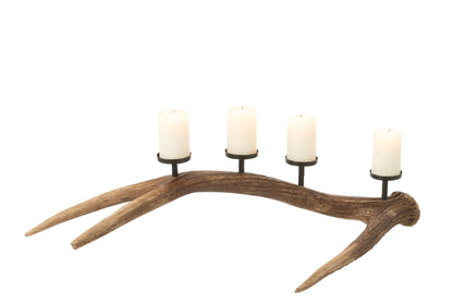 Candle Holder Antlers Polyresin Brown Small