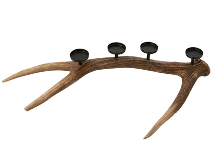 Candle Holder Antlers Polyresin Brown Small