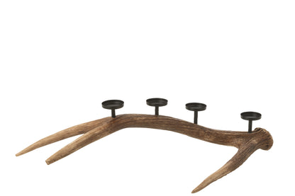 Candle Holder Antlers Polyresin Brown Small