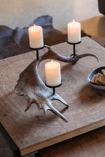 Candle Holder Antlers Polyresin Brown Large
