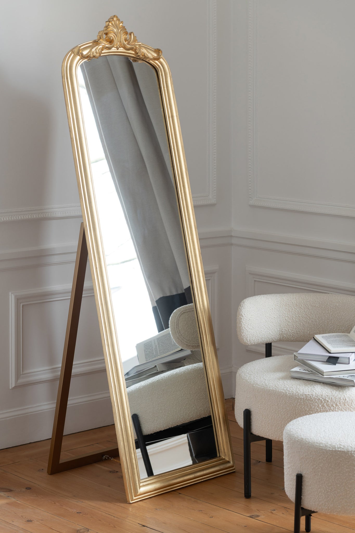 Standing Mirror Emi Wood Gold Colored