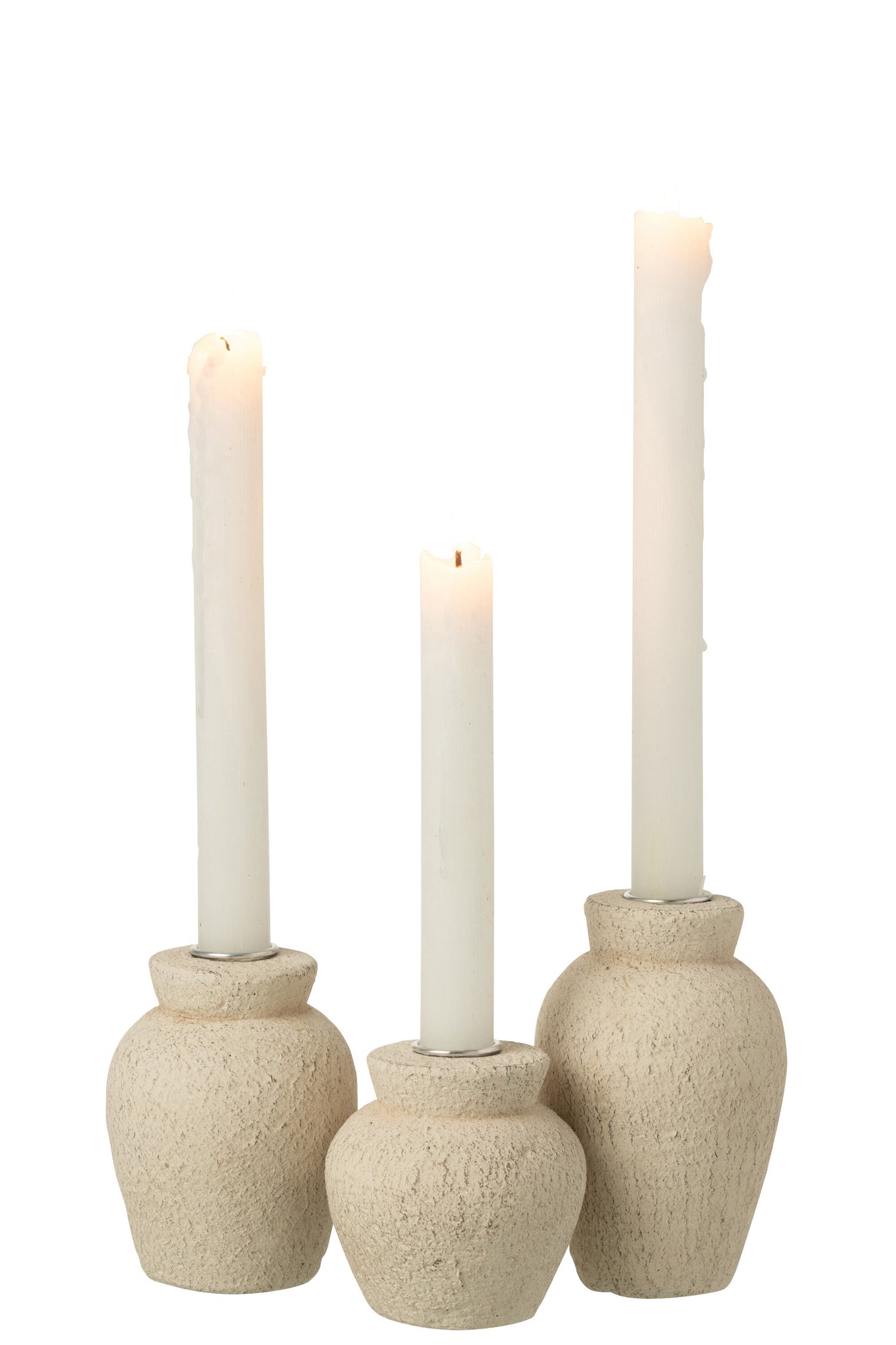Set Of 3 Candle Holder Cement Light Beige