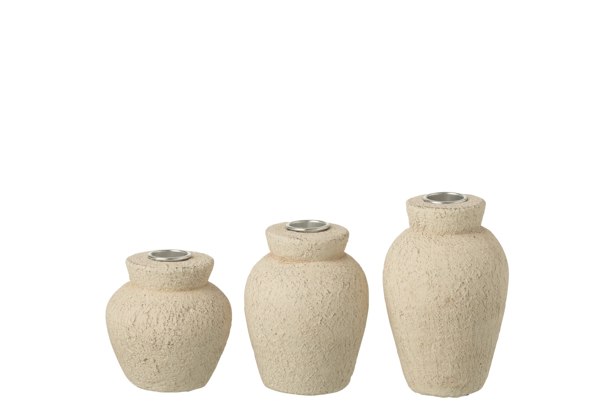 Set Of 3 Candle Holder Cement Light Beige