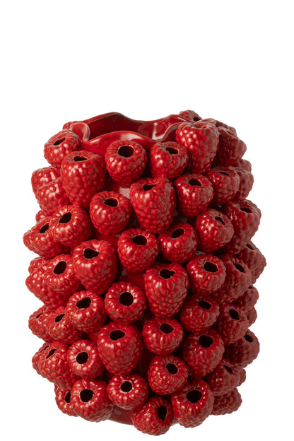 Vaas met besrelief – klei, kerstrood, 45 cm