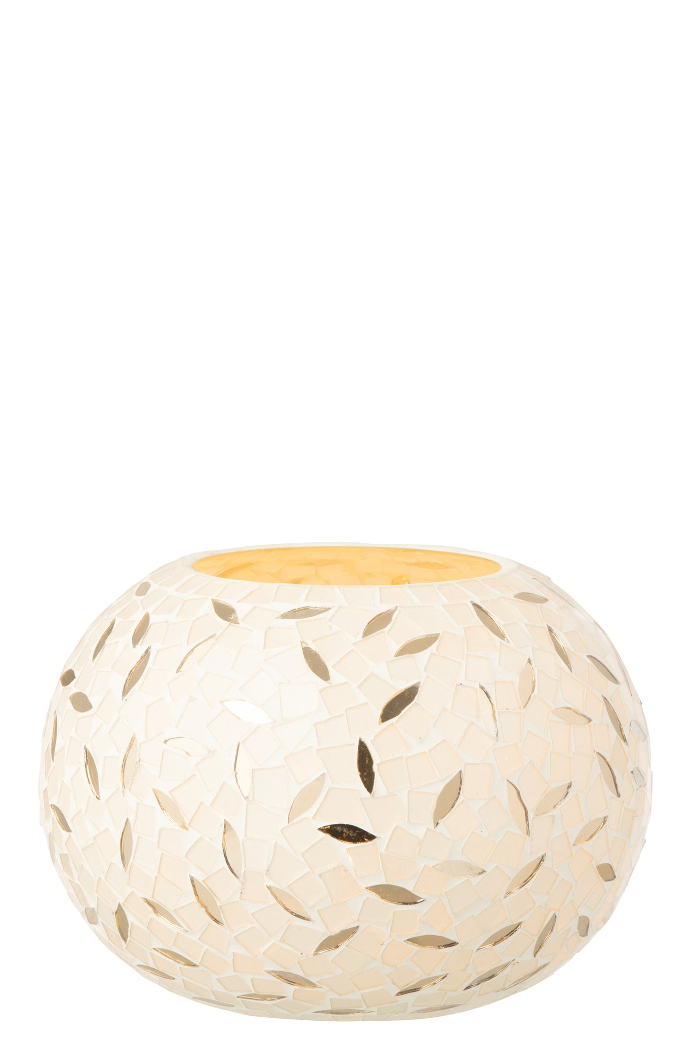 Candle Holder Ball Mosaic Glass Off-White/Silver Colored Small