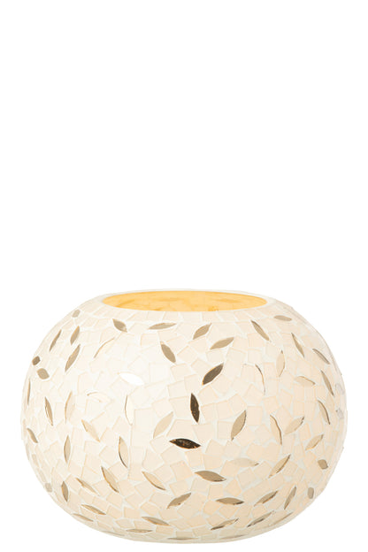 Candle Holder Ball Mosaic Glass Off-White/Silver Colored Small