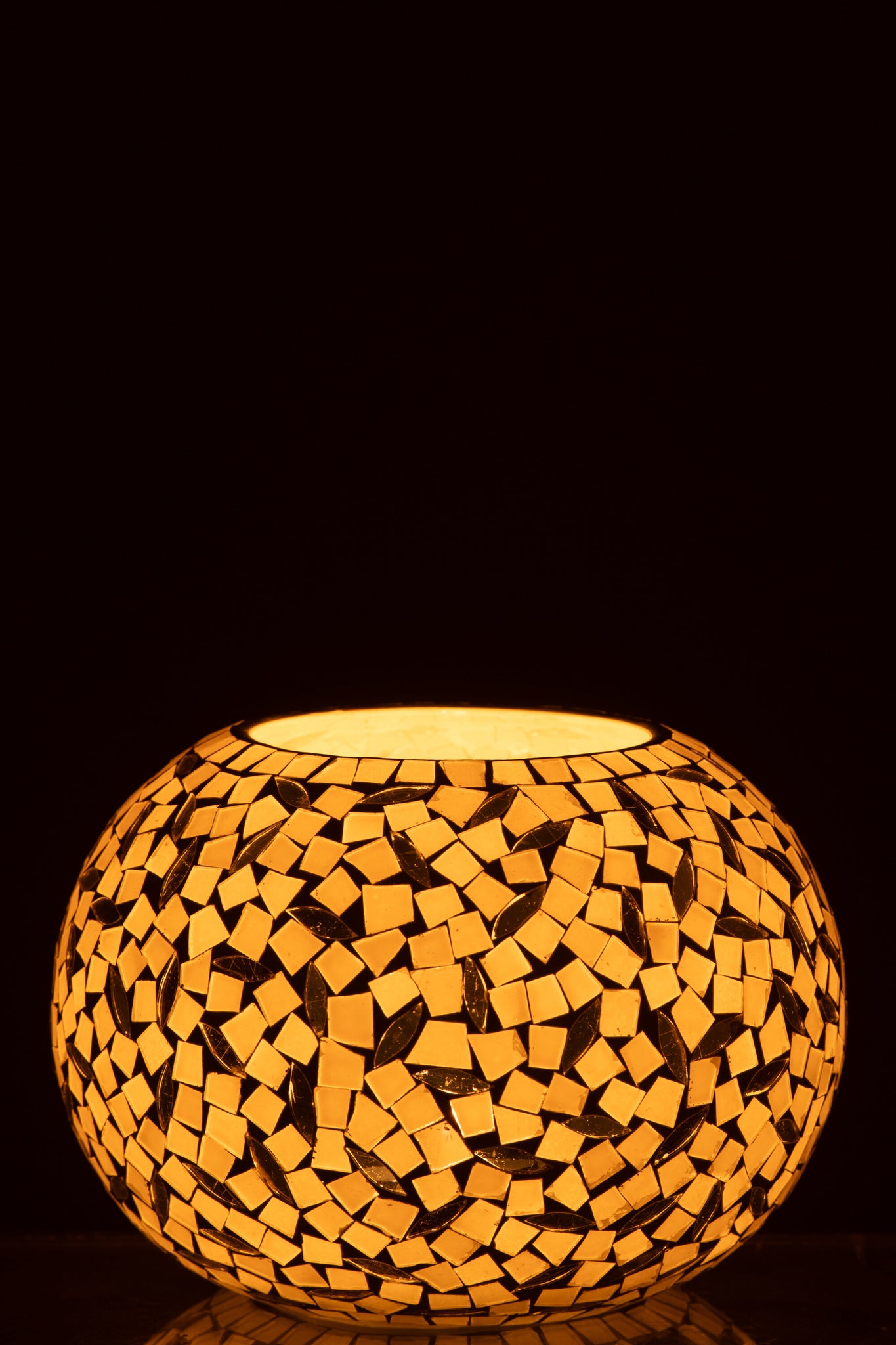 Candle Holder Ball Mosaic Glass Off-White/Silver Colored Small