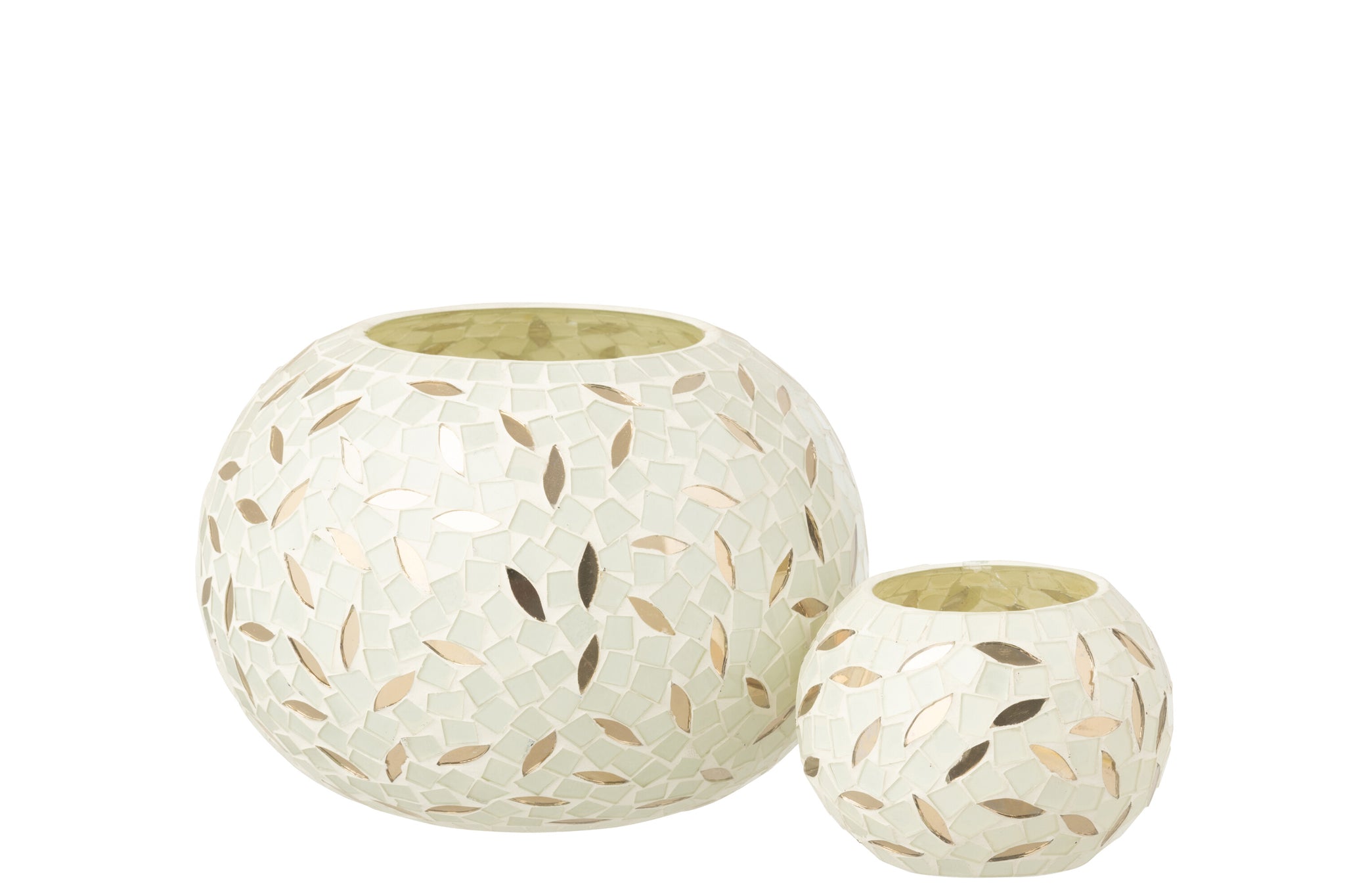 Candle Holder Ball Mosaic Glass Off-White/Silver Colored Small